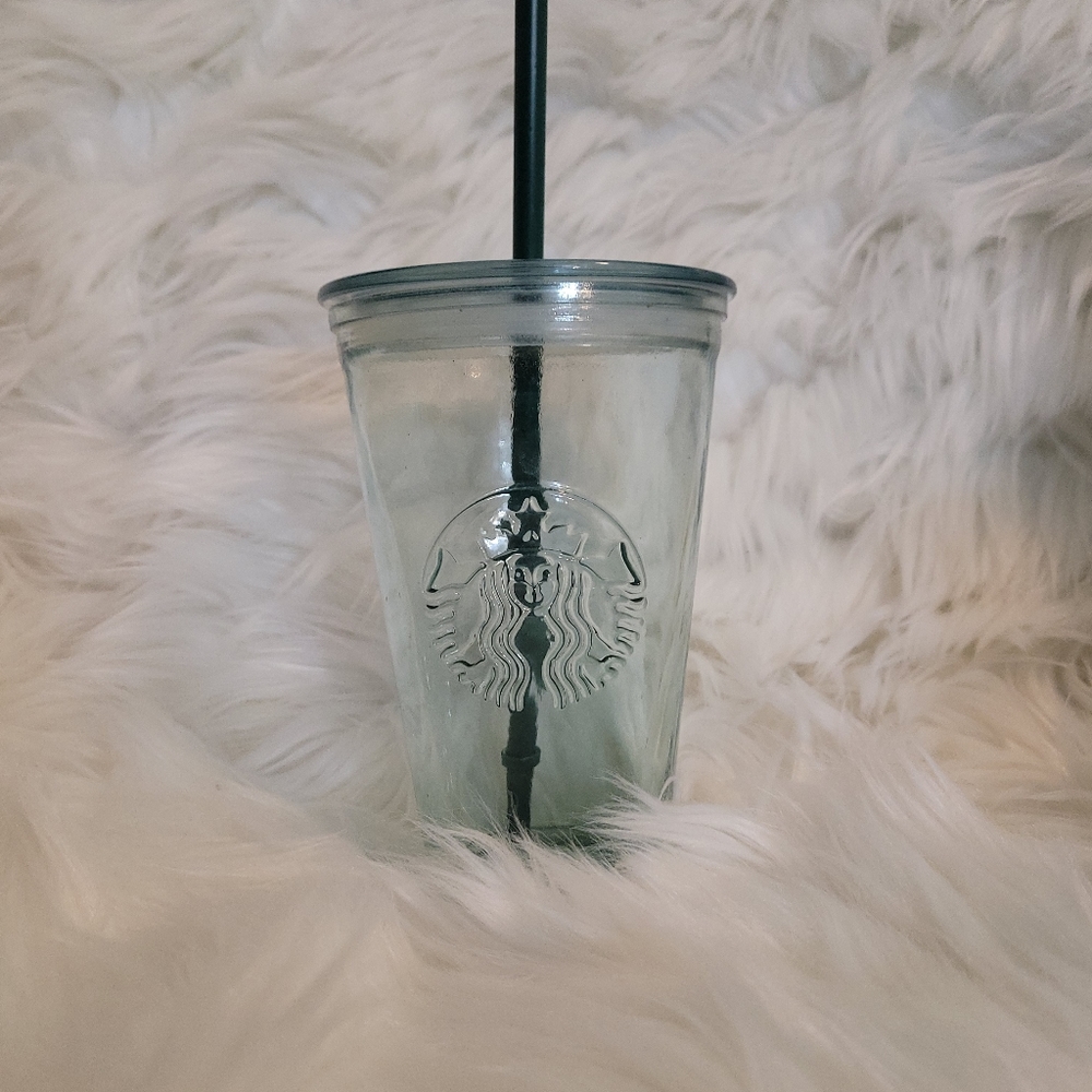Starbucks Recycled Green Glass Tumbler 16 oz Cup Cold To Go Grande Spain w/ lid